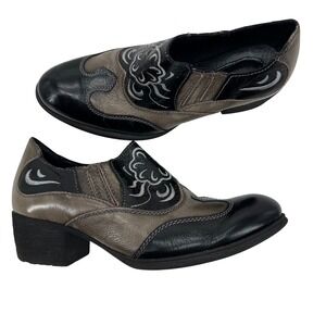 Born Western Cowboy Booties Women's Black Tan Embellished Ankle Boots Size 6.5‎